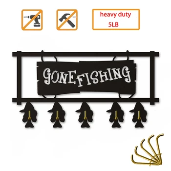 

Gone Fishing Key Hook Umbrella Hanging Hooks Key Rack Wooden Hook Holder for Fisherman Living Room Kitchen Bathroom Decor