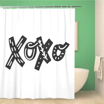 

Bathroom Shower Curtain Brush XOXO Christmas and New Year Phrase Modern Lettering Polyester Fabric 72x78 inches Waterproof Bath