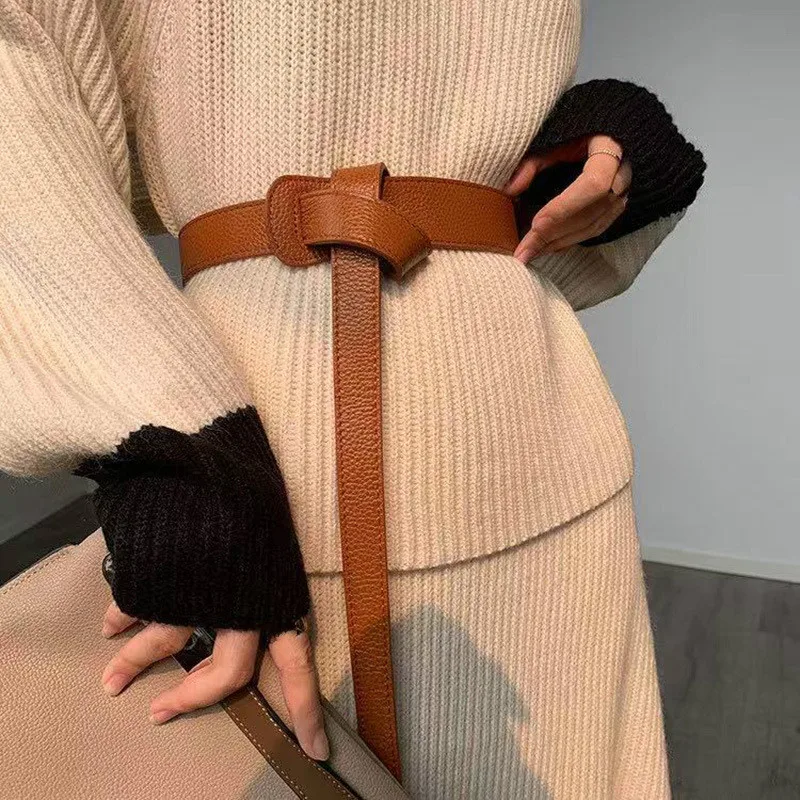 New Fashion Knot PU Belts for Women Soft Faux Leather Knotted