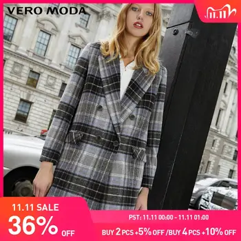 

Vero Moda Women's Vintage Wool Plaid Lapel Straight Fit Woolen Overcoat | 319127512