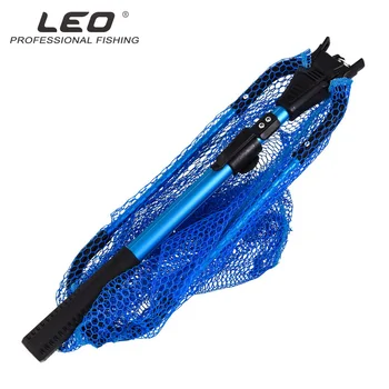 

LEO New Foldable telescopic aluminum alloy fly fishing nets fish net cast squid rubber coated net and telescopic handle