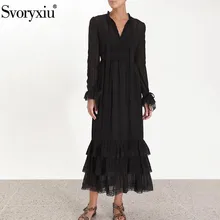 Svoryxiu/ осенне-зимние винтажные черные длинные платья для подиума, женские элегантные кружевные вечерние платья с бантом и оборками, белое платье vestdios