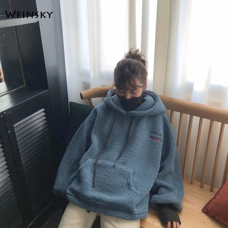 women Oversized Hoodie Korean Fashion Casual Style Sweatshirt 2019 New Artificial Lamb Cashmere Hoo