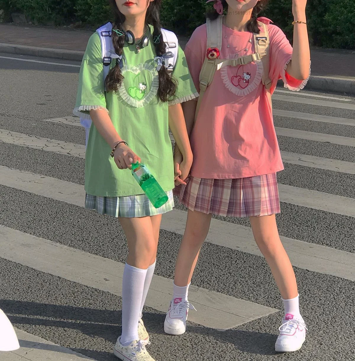 Sanrio Y2k Kawaii Clothes Hello Kitty Cherry Print Lace Up T Shirts Wo