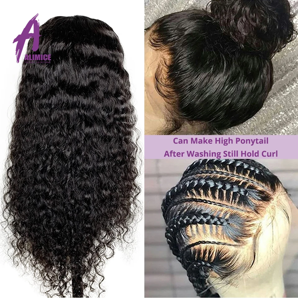 Alimice Brazilian Deep Curly 4x4 Lace Closure Human Hair Wigs Pre Plucked With Baby Hair 8-24 Inch For Black Women 150% Density (6)
