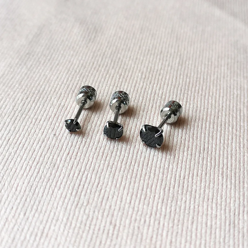 

Fashion Stainless Steel Colors Beauty AAA Black Zircons Screw-Back Stud Earrings 423826