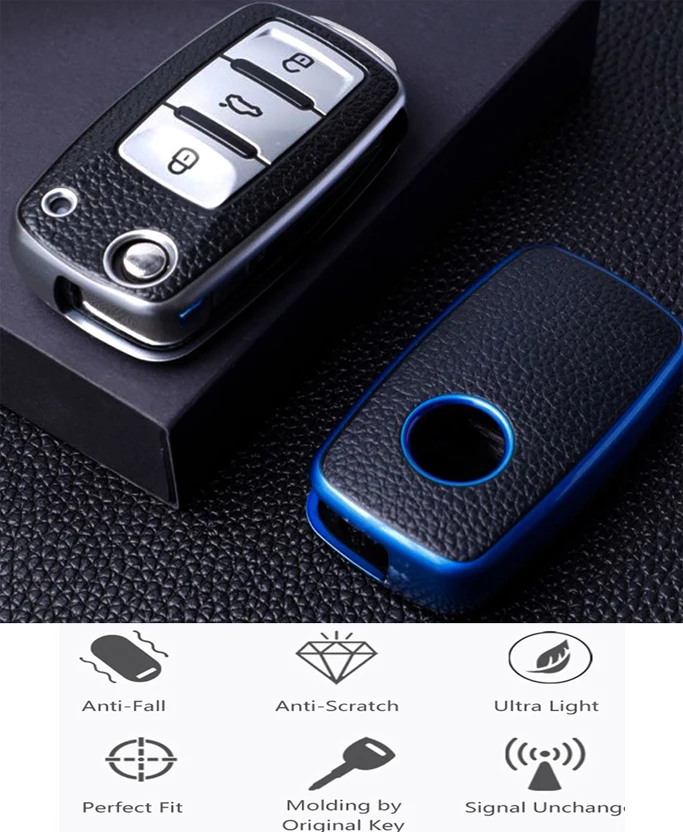Leather Car Key Case Full Cover Protection Bag for VW Volkswagen Polo Tiguan Passat Golf Jetta Lavida Skoda Octavia key case