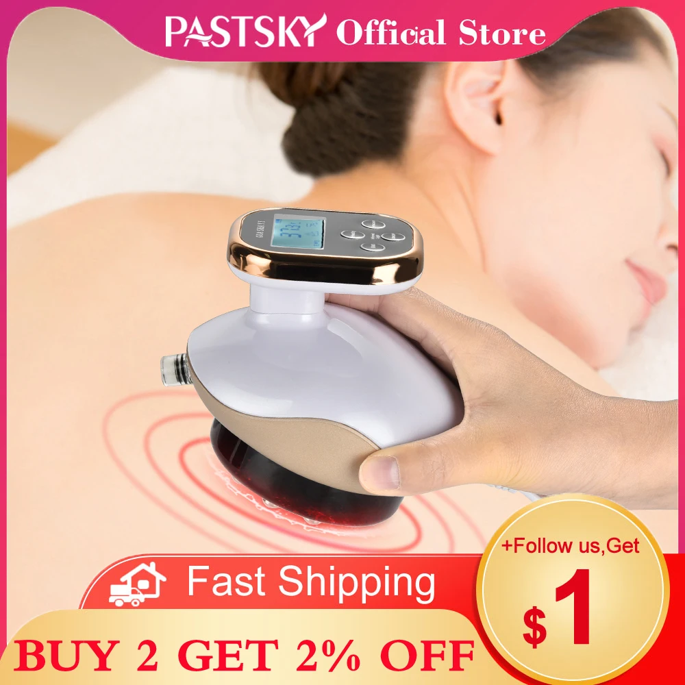 Electric Massage Body Cups Suction Vacuum Cupping LCD Display Guasha EMS Scraping IR Heating Fat Burner Slimming Back Massager