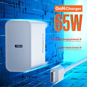 

ROCK GaN 65W USB Quick Charger QC 3.0 Type C Port With Z6 USB-C To C 3A Adapter & Type-C Cable Fast Charging Set