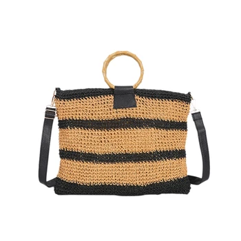 

Contrast Stripes Wool Woven Bag Plastic Ring Handbags Shoulder Bag Messenger Bag
