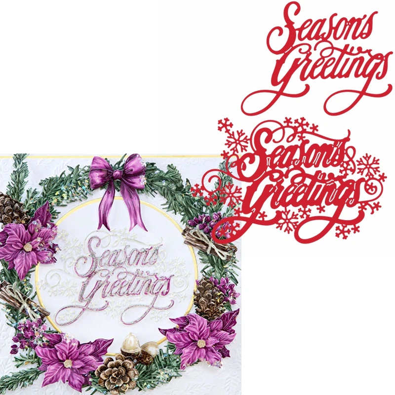 

Season's Greetings Metal Cutting Dies Snowflakes+Phrase Season's Greetings Die Cuts For Card Making DIY Decoration Crafts Cards