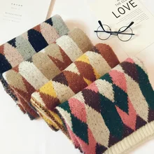 Корейские вязаные шерстяные Лоскутные мягкие теплые осенне-зимние плотные детские шали для мальчиков и девочек с геометрическим рисунком, шарфы, аксессуары-LHC