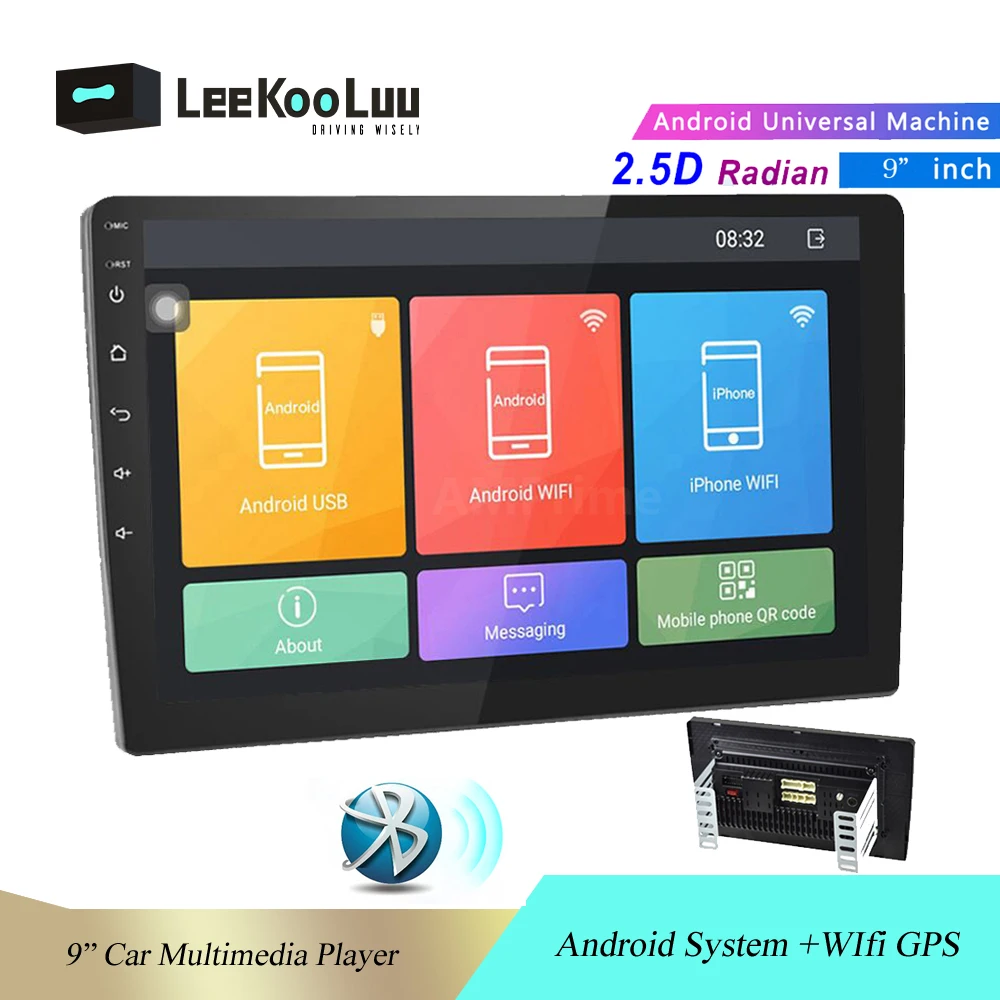 

LeeKooLuu 9" Car radio 2din Android Multimedia Player GPS Navigation Autoradio Bluetooth WIFI MirrorLink Radio Stero 1+16G Audio