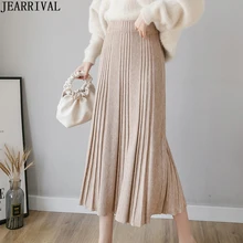 Зимняя женская Толстая теплая вязаная юбка эластичная высокая талия плиссированная юбка корейский стиль Женская повседневная юбка средней длины Saia Faldas