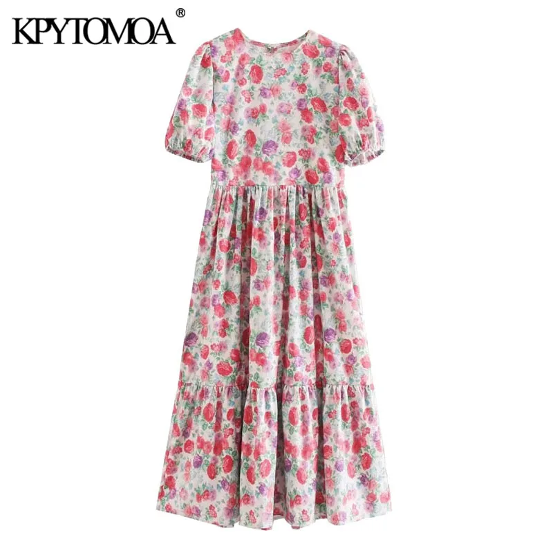 KPYTOMOA Women 2020 Chic Fashion Floral Print Pleated Midi Dress Vintage O Neck Puff Sleeve Female Dresses Vestidos Mujer KPYTOMOA Women 2020 Chic Fashion Floral Print Pleated Midi Dress Vintage O Neck Puff Sleeve Female Dresses Vestidos Mujer