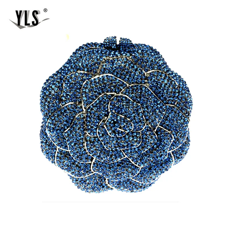 YLS/Роскошная Серебристые сумочки с объемным цветком и бриллиантами; женские дизайнерские стразы; вечерняя сумочка; Bolso Mujer; Новинка года - Цвет: Синий