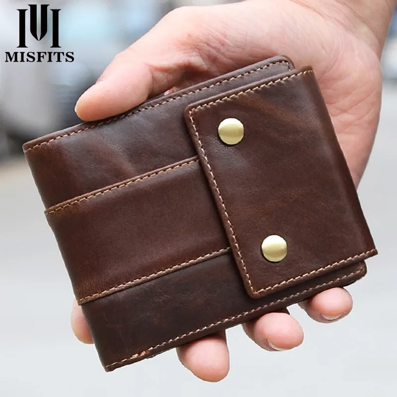 

MISFITS men Wallet Genuine Leather Men's Purse Vintage Design male Wallets With Zipper Coin Pocket Card Holder Luxury Wallet