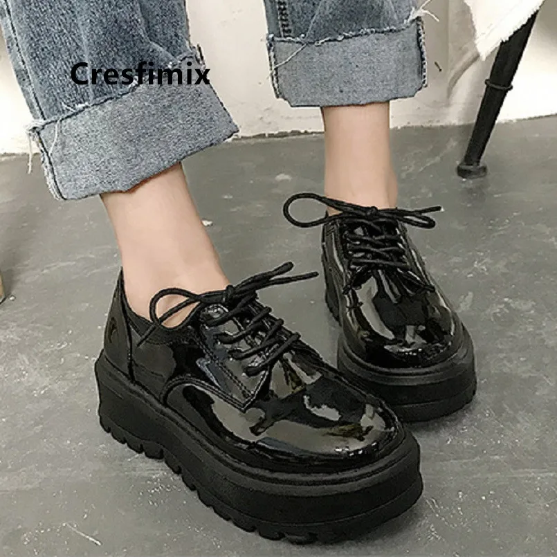 

Cresfimix women fashion black pu leather spring platform shoes lady casual heart shape solid slip on shoes zapatos de mujer