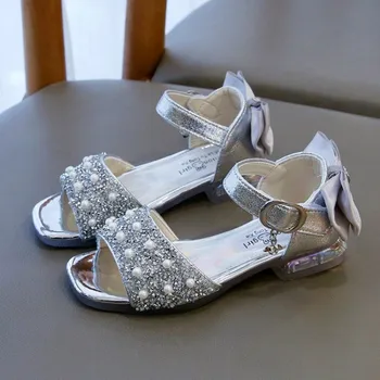 

Fashion Girls Cute Princess Sandals Summer New Kids Sequins Pearl Shoes Sweet Children Rhinestones Beach Shoes