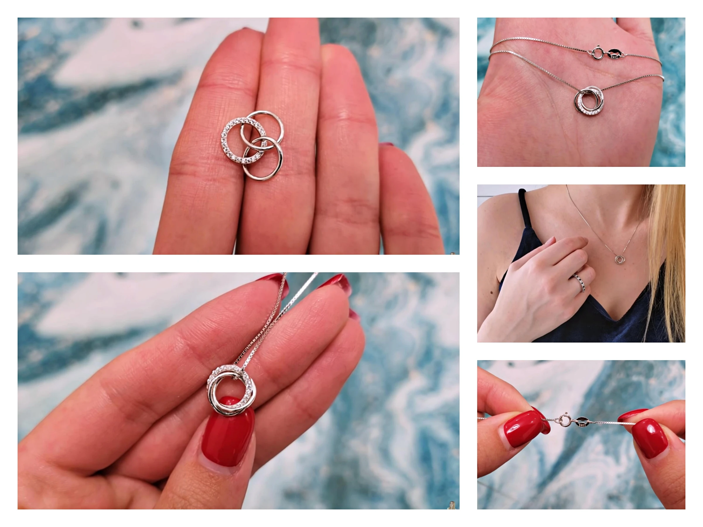 Silver Necklace ORSA JEWELS Trendy Simple Necklace 925 Sterling Silver Women Necklaces With 3 Big Circle AAAA Zircon Jewelry Wedding Gift OSN175