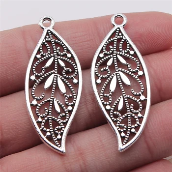 

WYSIWYG 3pcs/lot Hollow Carved Leaves Charms For Jewelry Making 17x43mm Antique Silver Color Jewelry Accessories