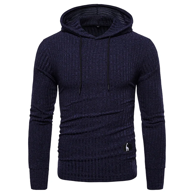 NEGIZBER осенне-зимний мужской свитер, однотонный облегающий мужской свитер с капюшоном, повседневный мягкий эластичный мужской пуловер, свитера - Цвет: Navy