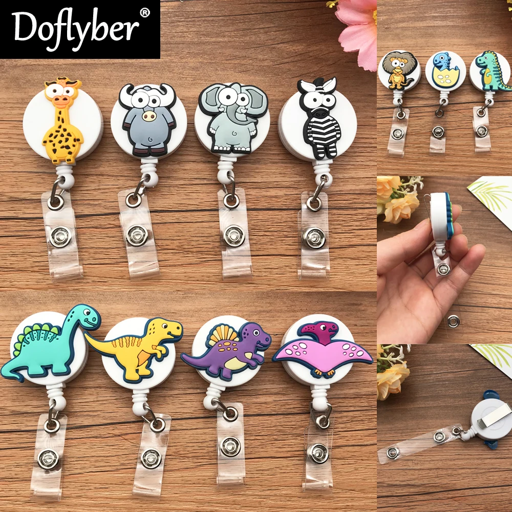 New Creative Design Unisex Retractable Nurse Doctor Badge Reel Clip Dinosaur Animal Pattern IC ID Card Badge Holder cartoon animal dog dinosaur silicone retractable badge reel doctor nurse chest card exhibition holder clip badge holder