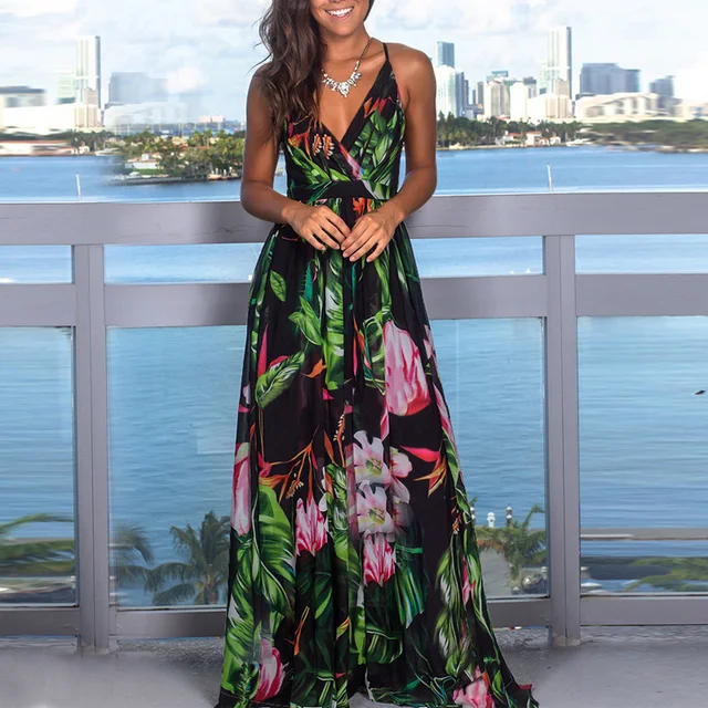 floral print pleated backless slip maxi dress