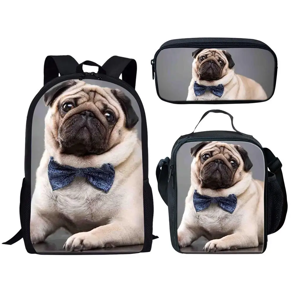 Satchel School Bag Cute Pug Dog 3D Print Book Bags For Teenage Boys Girls Fashion Bookbag 3 Pcs/Set Kids School Backpack Mochila