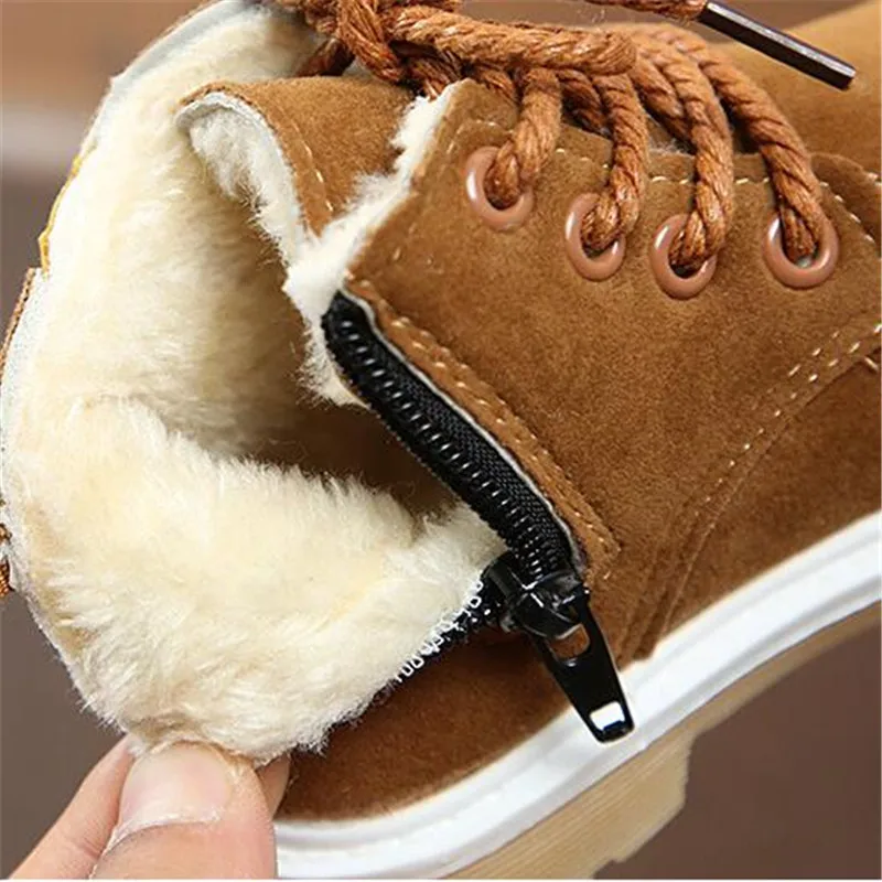 Зимние детские ботинки; теплая хлопковая обувь в стиле ретро; непромокаемые Нескользящие ботильоны для мальчиков и девочек; модные кожаные детские ботинки