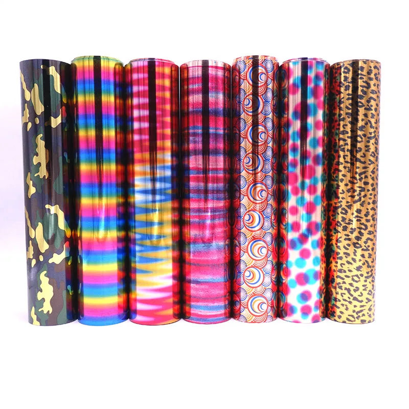 1 roll 10"x20"/25cmx50cm Laser Heat Transfer Vinyl Camouflage Leopard Glass Hologram Rainbow PET Press Tshirt Iron On HTV Film