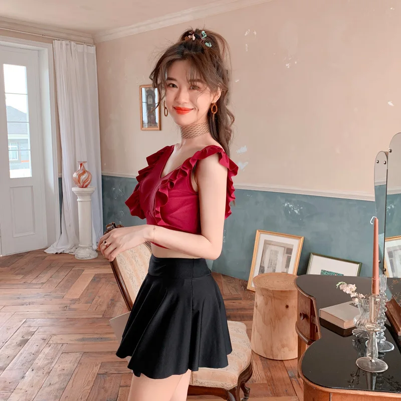 

Bathing Suit Women's 2020 New Style Slimming Belly Covering Split Type Swimwear Korean-style One-piece Boxer Cute GIRL'S Underwi