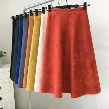 

Autumn Women Skirt Long Skirt Elegant High Waist Solid Color A-Line female solid femme Skirt