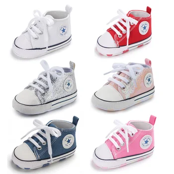 

Baby Shoes Boy Girl Star Solid Sneaker Cotton Soft Anti-Slip Sole Newborn Infant First Walkers Toddler Casual Canvas Crib Shoes