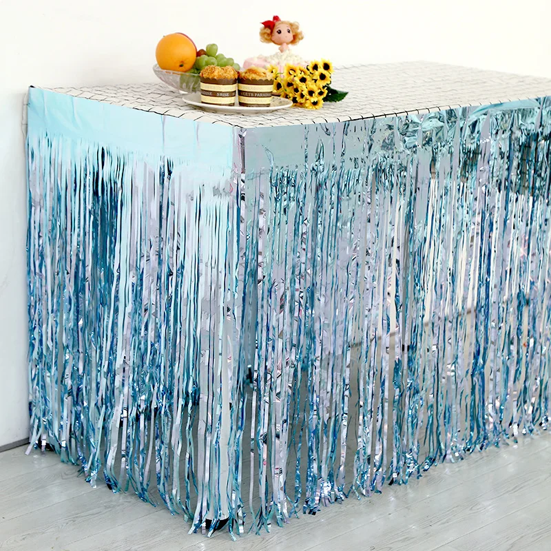 Table Skirt 275x75 cm Hawaii Party Decoration Table Skirt Foil Fringe Metallic Tinsel Table Skirt For Wedding Birthday Party Decoration
