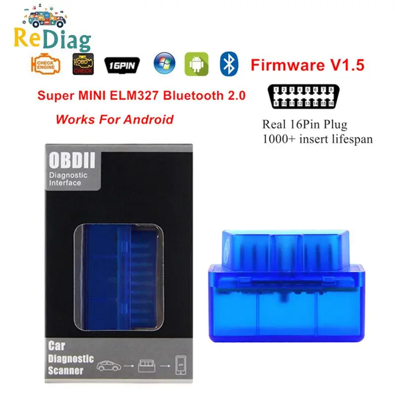 Новейший ELM327 V1.5 OBD2 сканер Bluetooth2.0 без чипа PIC18F25K80 для Android/Window Super MINI OBDII считыватель