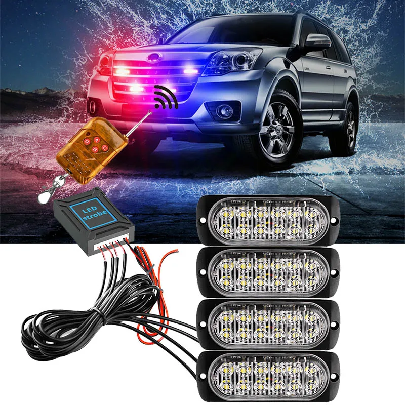 4pcs 4 LED Car Truck Warning Flash Emergency Strobe Light Bar Lamps Wire Control 