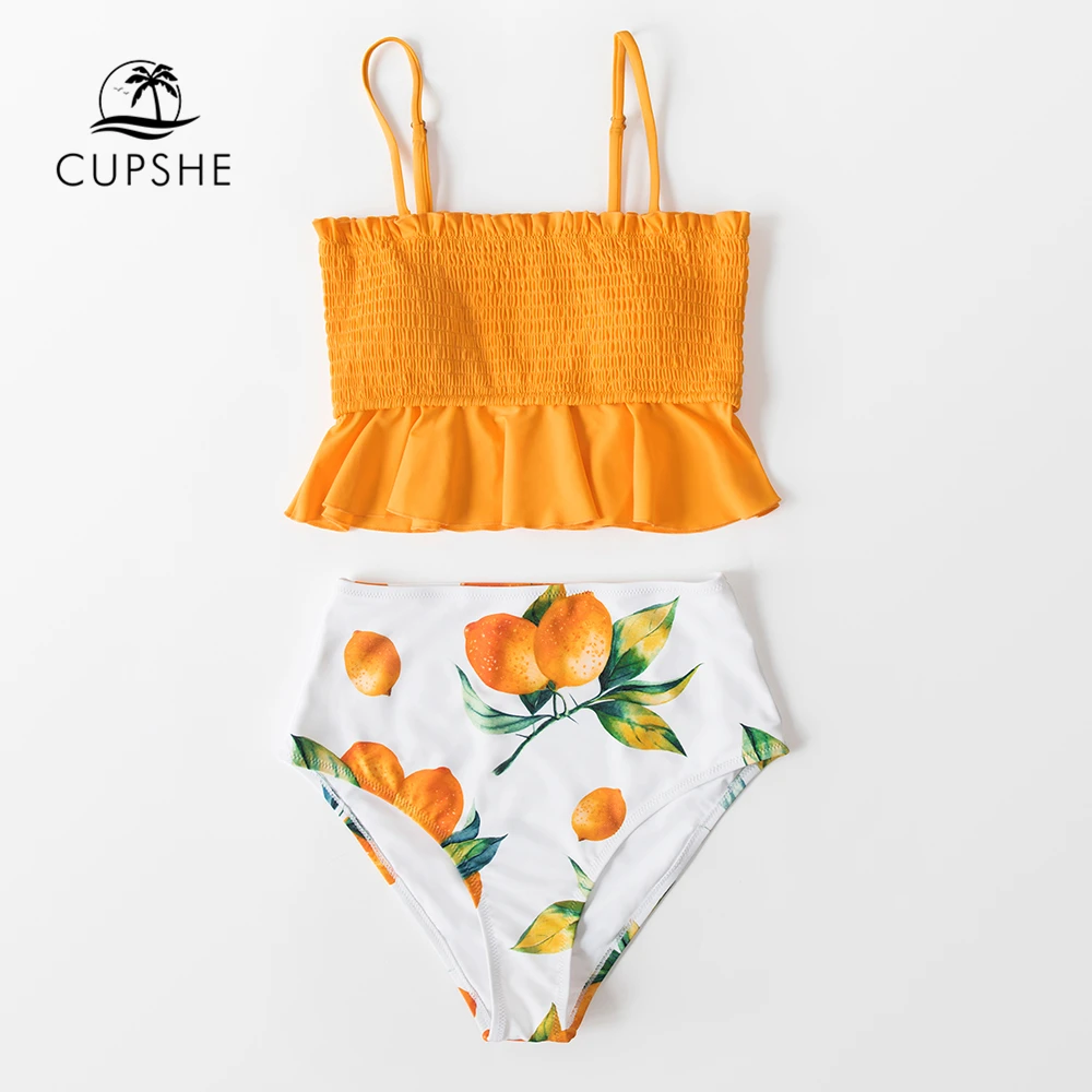 orange smocked bikini