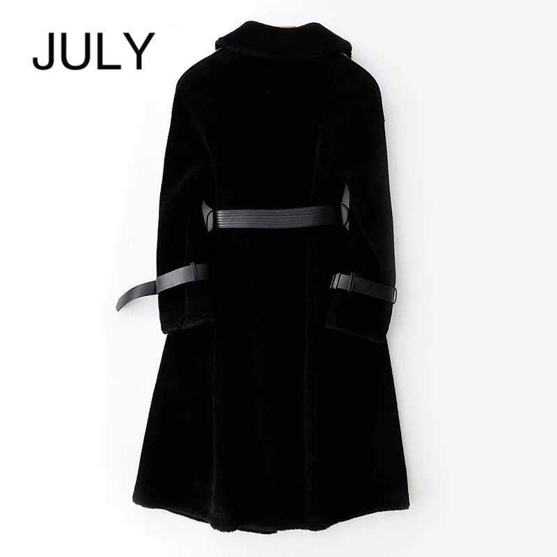 JULY/женское пальто из натуральной шерсти, кожа, черная,, новая шерсть шуба, длинная куртка с узким самообслуживанием, теплая куртка для путешествий