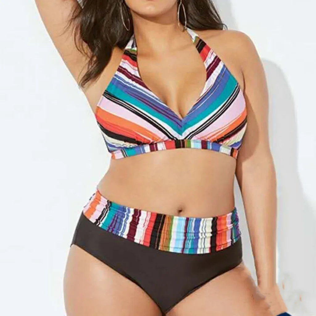 Size Xl-5Xl Plus Womens Sexy Split Body Bikini Set Swimsuit Bathing Suit Beachwear Two Piece Black Z0302 | Женская одежда