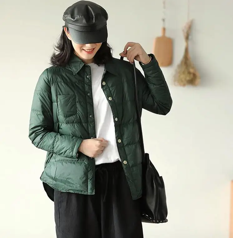 Dark green AYUNSUE женский пуховик на утином пуху, на осень и зиму, ультра-светильник, женский корейский пуховик, Женская куртка, KJ3598 - Цвет: Dark green