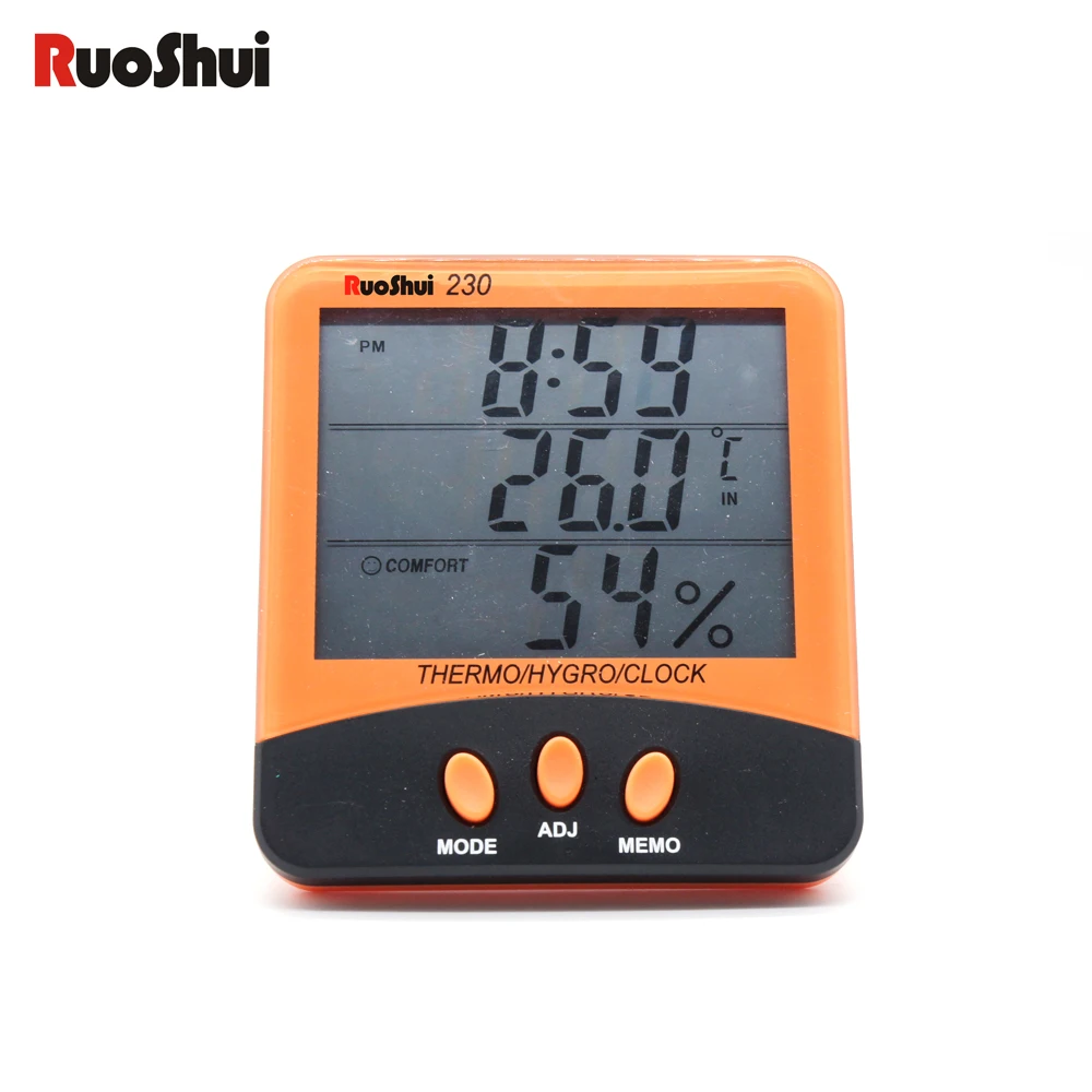

RuoShui 230 Temperature and hygrometer mini Household Indoor outdoor double probe air humidity With alarm clock room hydrometer
