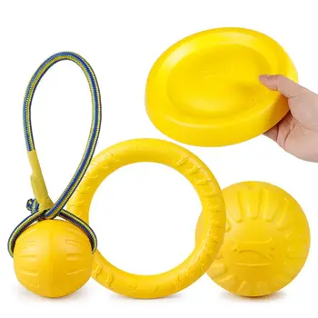 

4 Pcs Pet Dog Puppy Flying Discs Ring Ball with Rope Set Training Dental Toys