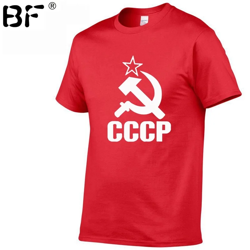 Летние русские футболки CCCP для мужчин с коротким рукавом круглым вырезом из