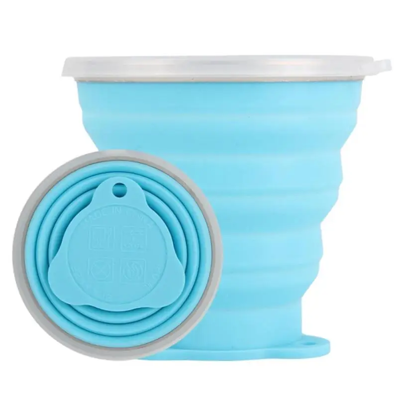 270 мл портативная складная силиконовая чашка для путешествий на открытом воздухе, кемпинга, пикника, выдвижная ультра-тонкая кружка, складные чашки для воды - Цвет: Синий