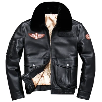 

2020 Blakc Men Military Pilot Jacket Plus Size XXXXXL Genuine Cowhide Russian Autumn Slim Fit Aviator Leather Coat