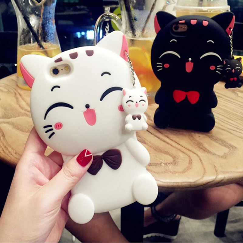 3D мультфильм кошка резиновый чехол для iphone 5S SE 6 6S Plus Мягкий силиконовый 7 8 lucky Cat