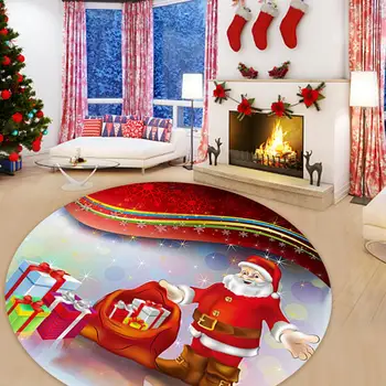 

Santa Claus Round Door Floor Mat Christmas Gift Non-slip Absorbent Blanket Yoga Mat Bedroom Living Room Sofa Home Decoration