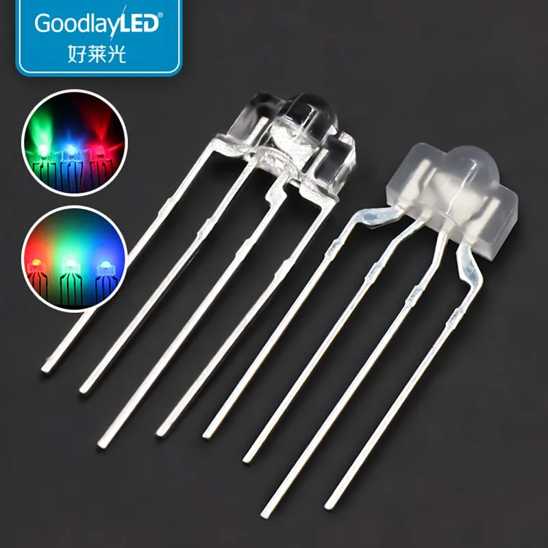 

1000PCS 3mm Round Head four leg diffused full color transparent RGB common negative and common positive DIP LED