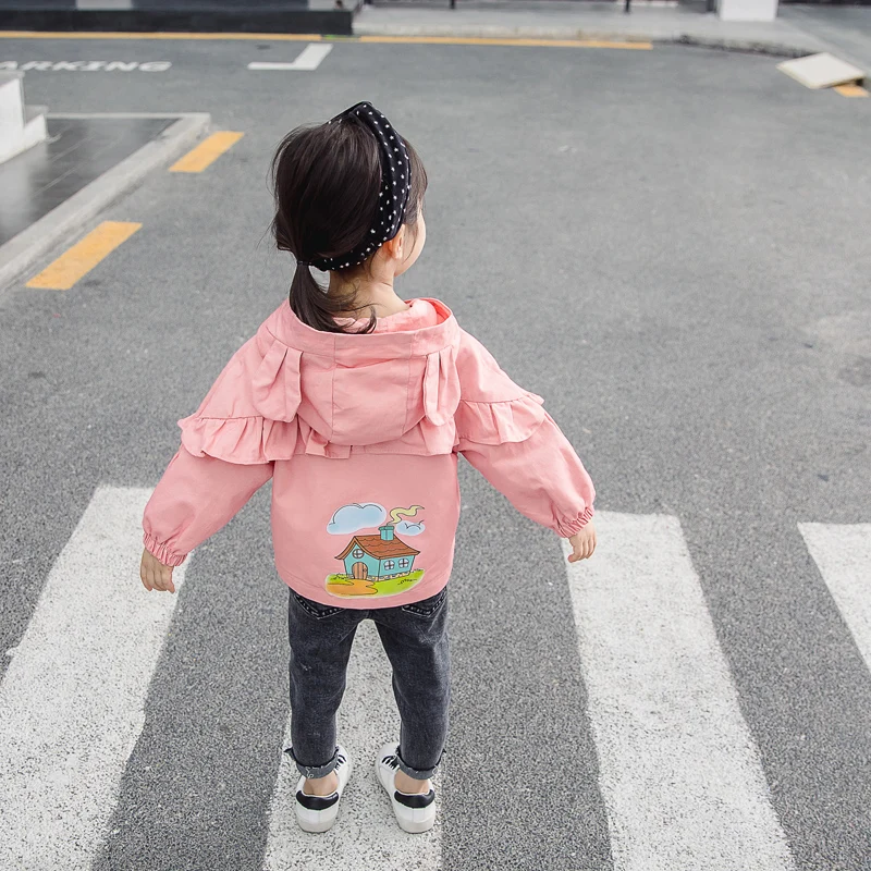 Осенняя детская одежда куртки для маленьких девочек Детская ветровка с капюшоном для малышей Детские Водонепроницаемые толстовки для девочек